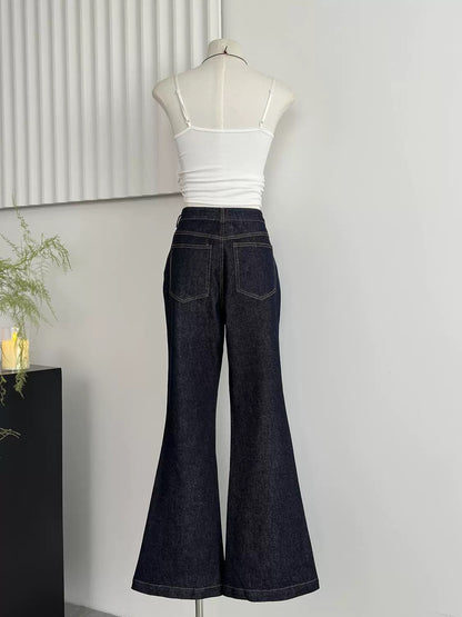 Duolaimei flared jeans women 2024 winter high waist straight trousers slim flared pants retro pants women