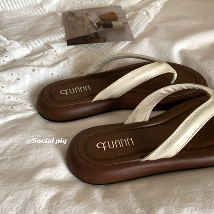 Summer wear as you like~ Korean retro minimalist flip-flops for women, perfect for summer, flat, beach shoes