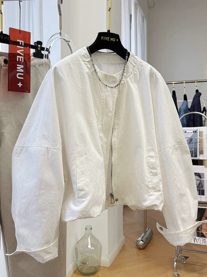 2025 super hot spring round neck short jacket women's spring and autumn Korean style wear thin style super beautiful loose casual jacket