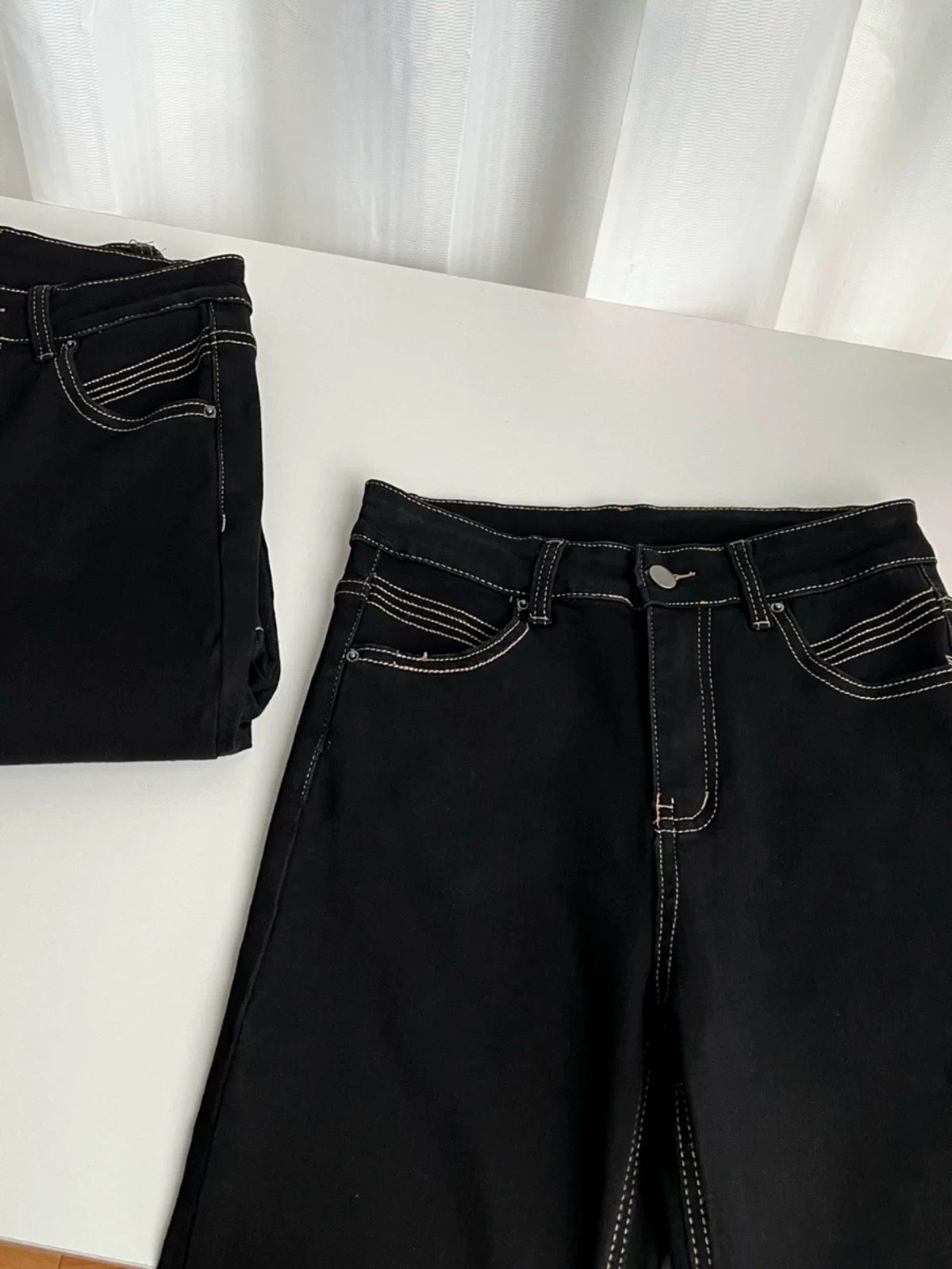 Duolaimei low waist slim pants black tight flared jeans women autumn 2024 new trousers women