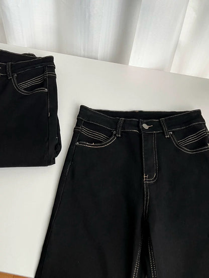 Duolaimei low waist slim pants black tight flared jeans women autumn 2024 new trousers women