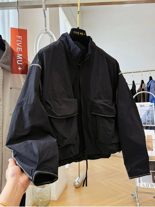 Unique design, casual stand-up collar workwear jacket for women, autumn thin style, very good-looking Korean style jacket top