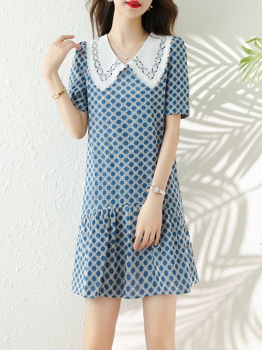 Embroidered temperament dress 2025 gentle style goddess style summer slim ruffle loose age-reducing short-sleeved skirt
