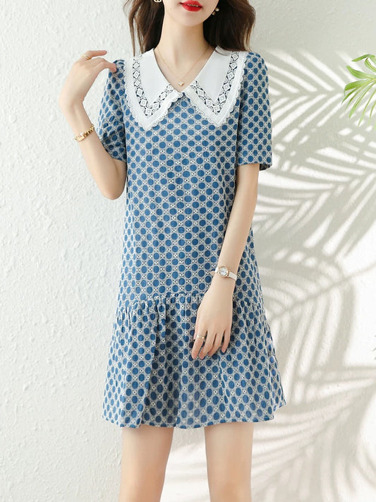 Embroidered temperament dress 2025 gentle style goddess style summer slim ruffle loose age-reducing short-sleeved skirt