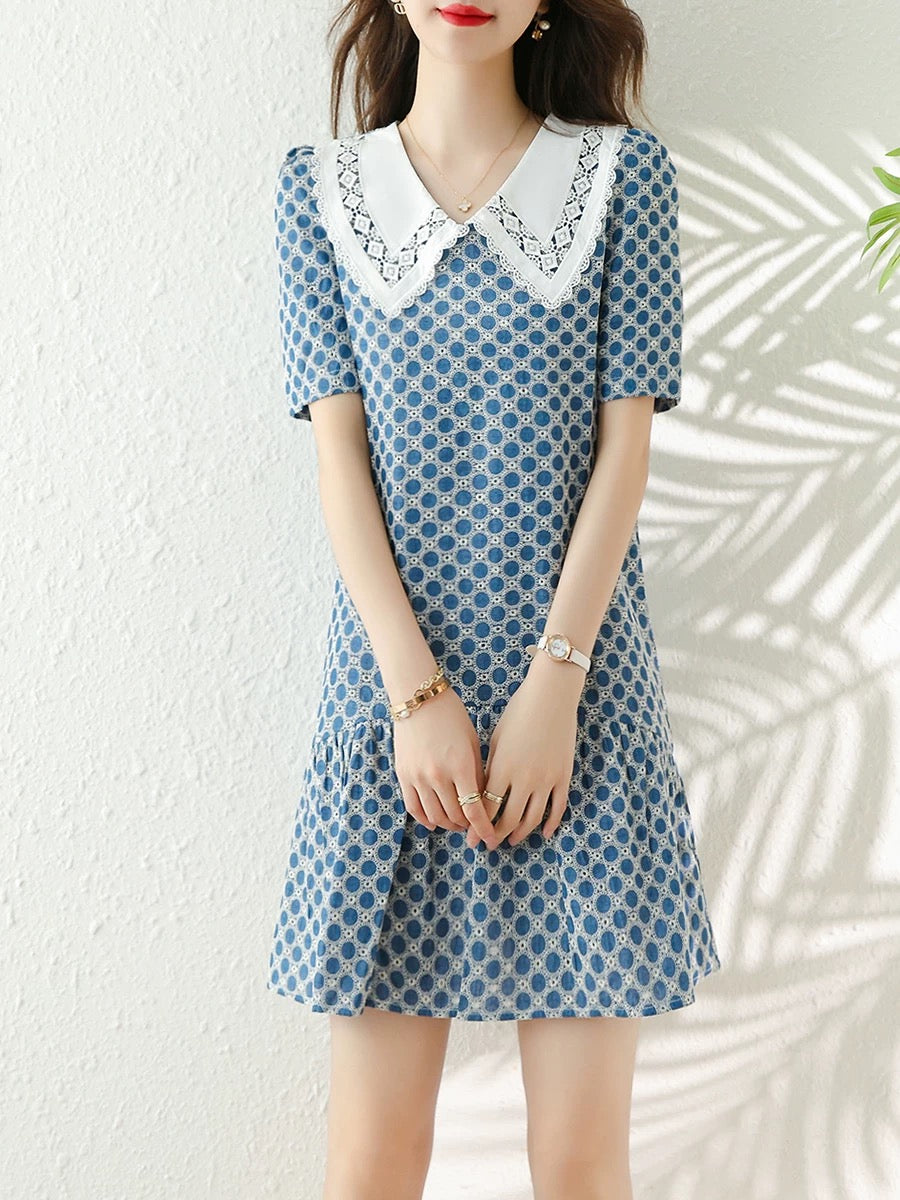Embroidered temperament dress 2025 gentle style goddess style summer slim ruffle loose age-reducing short-sleeved skirt