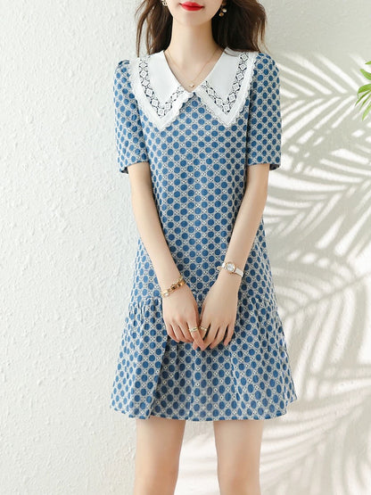 Embroidered temperament dress 2025 gentle style goddess style summer slim ruffle loose age-reducing short-sleeved skirt