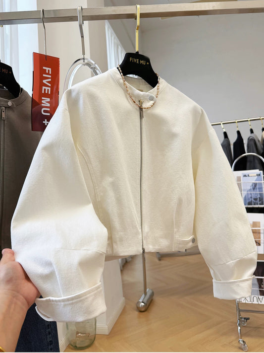 High-end Korean style round neck short coat for women in autumn, great-looking casual jacket tops