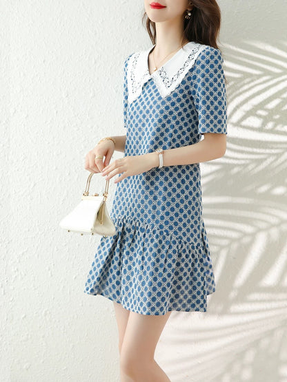 Embroidered temperament dress 2025 gentle style goddess style summer slim ruffle loose age-reducing short-sleeved skirt