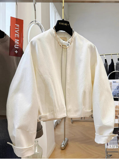 High-end Korean style round neck short coat for women in autumn, great-looking casual jacket tops