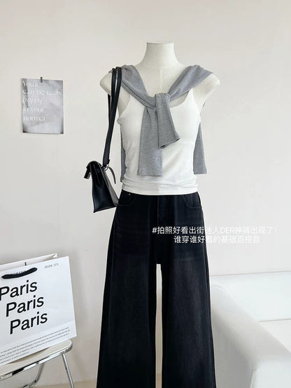 Duolaimei Super-easy-to-wear imported denim ~ King-level charcoal gray floor-length jeans slim trousers