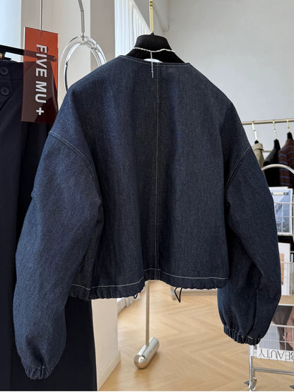 Korean style casual round neck denim jacket for women autumn great looking short Korean chic jacket