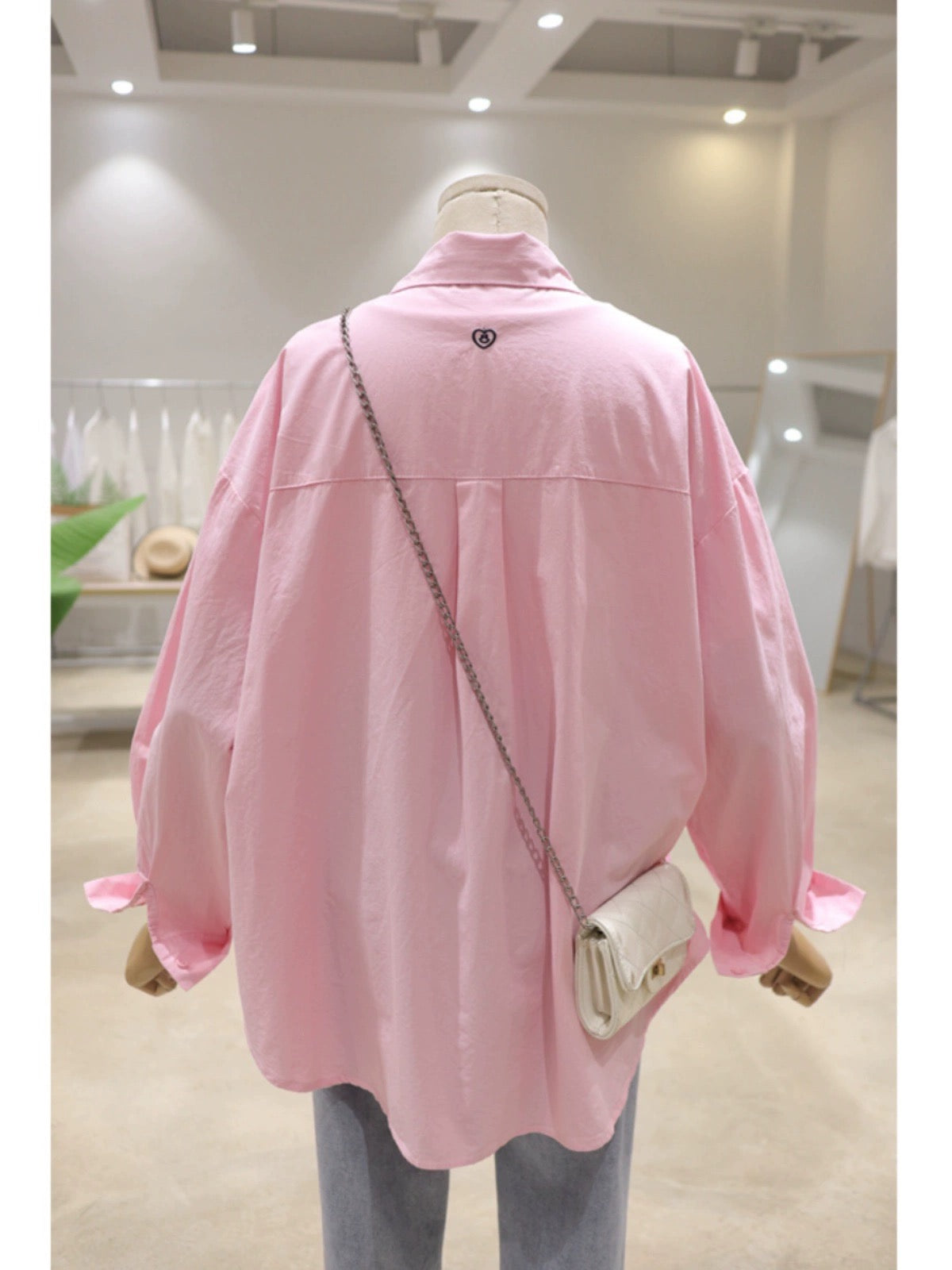Pocket small smiley face love embroidery 2024 spring new loose slim cotton long-sleeved shirt women's casual shirt