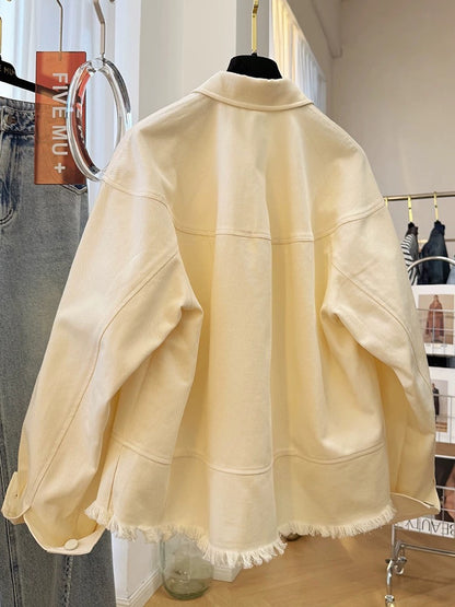 High-end unique and chic raw-edged workwear denim jacket for women 2025 spring and autumn style super good-looking casual jacket