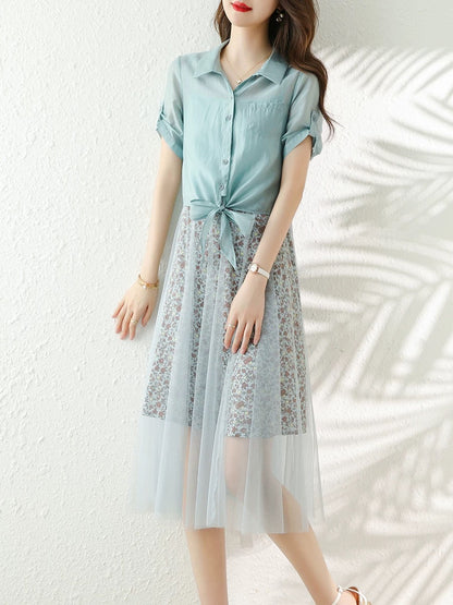 2025 new mesh stitching high-end stylish suspender skirt two-piece floral chiffon dress women's suit summer
