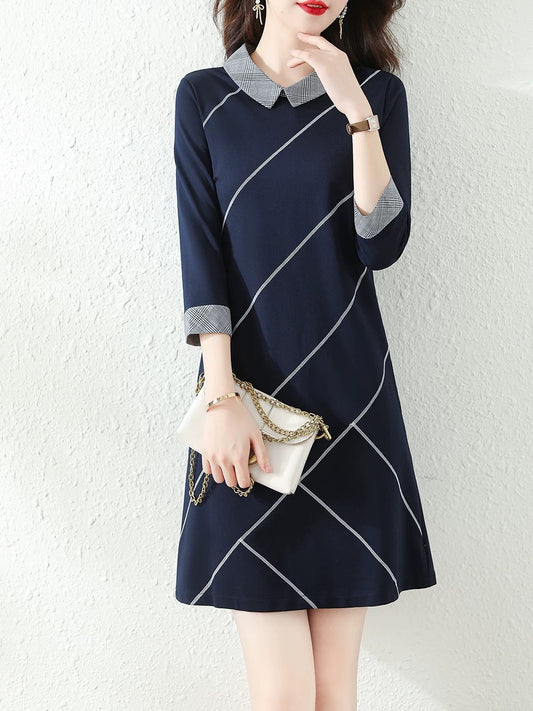 European station 2025 spring and autumn new casual loose large size belly-covering POLO collar long-sleeved bottoming skirt one piece