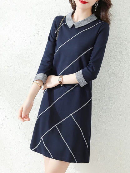 European station 2025 spring and autumn new casual loose large size belly-covering POLO collar long-sleeved bottoming skirt one piece