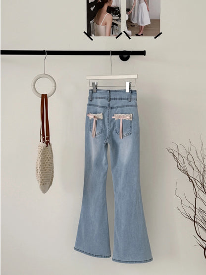 Duolaimei 2025 Spring Flared Jeans Women's Summer Advanced All-match Slim Fit Design Floor-Mopping Trousers