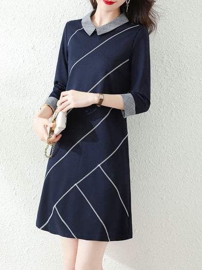 European station 2025 spring and autumn new casual loose large size belly-covering POLO collar long-sleeved bottoming skirt one piece