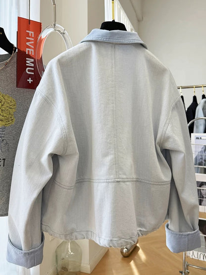 High-end and beautiful Korean-style casual denim jacket for women, unique and beautiful lapel jacket for spring travel