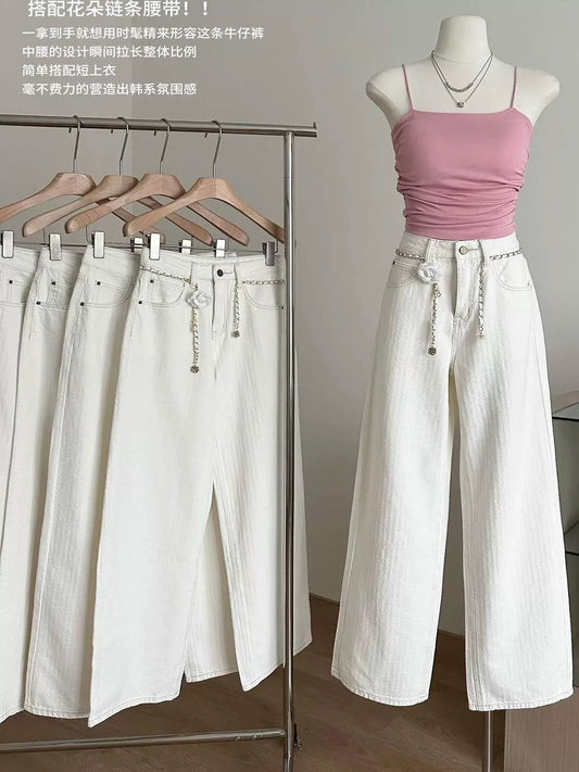 Duolaimei pattern plus velvet wide-leg jeans women's 25 spring new high waist slim trousers