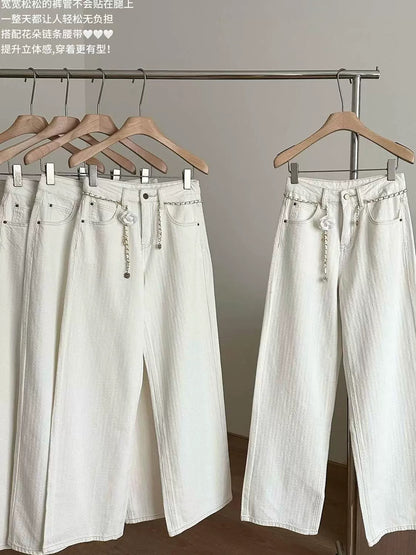 Duolaimei pattern plus velvet wide-leg jeans women's 25 spring new high waist slim trousers