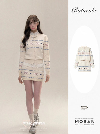 Fair Isle Retro Sweet and Spicy Knit Cardigan and Bodycon Mini Skirt Two-Piece Set for Women, Autumn and Winter Outfit for Petite Women