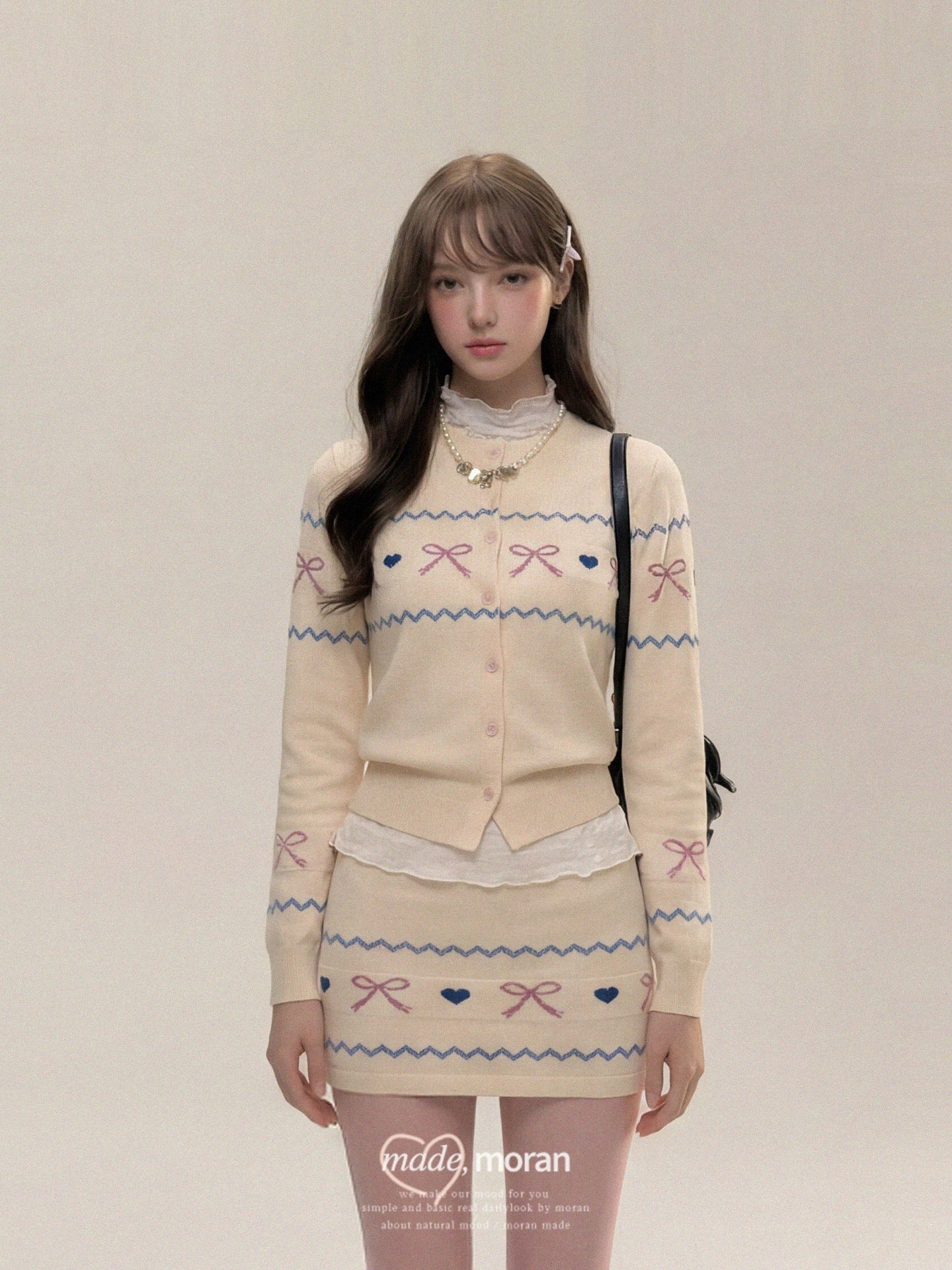 Fair Isle Retro Sweet and Spicy Knit Cardigan and Bodycon Mini Skirt Two-Piece Set for Women, Autumn and Winter Outfit for Petite Women