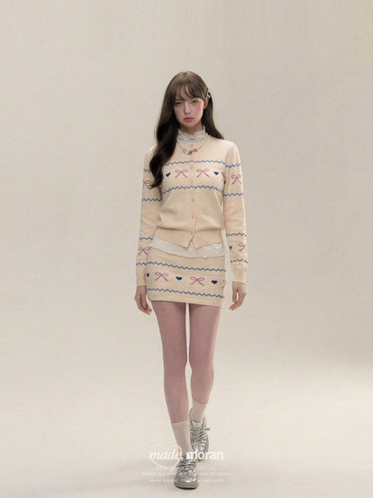 Fair Isle Retro Sweet and Spicy Knit Cardigan and Bodycon Mini Skirt Two-Piece Set for Women, Autumn and Winter Outfit for Petite Women