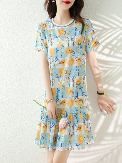 Printed chiffon dress for women European station 2025 summer new style waist slimming small stature fashionable temperament skirt