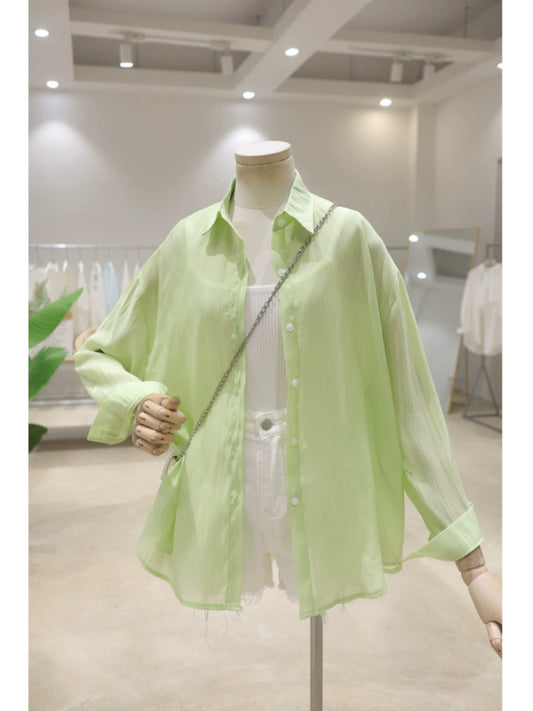 Fresh color, drapey and light, 2024 summer loose, slim, front short, back, long sleeve, sun protection thin shirt, versatile for women