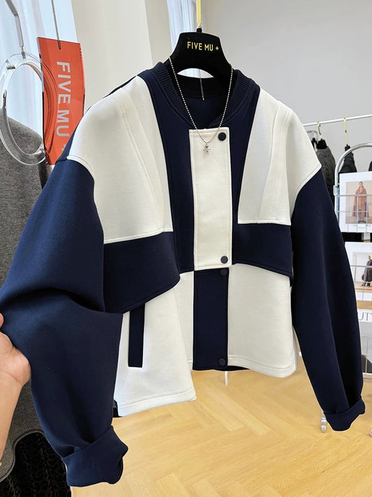 High-end Korean style chic unique super good-looking splicing air layer casual sweater jacket women's spring and autumn short jacket