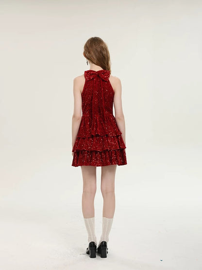 Red light luxury dress female bride engagement wedding toast dress homecoming casual dress dinner party birthday small dress skirt