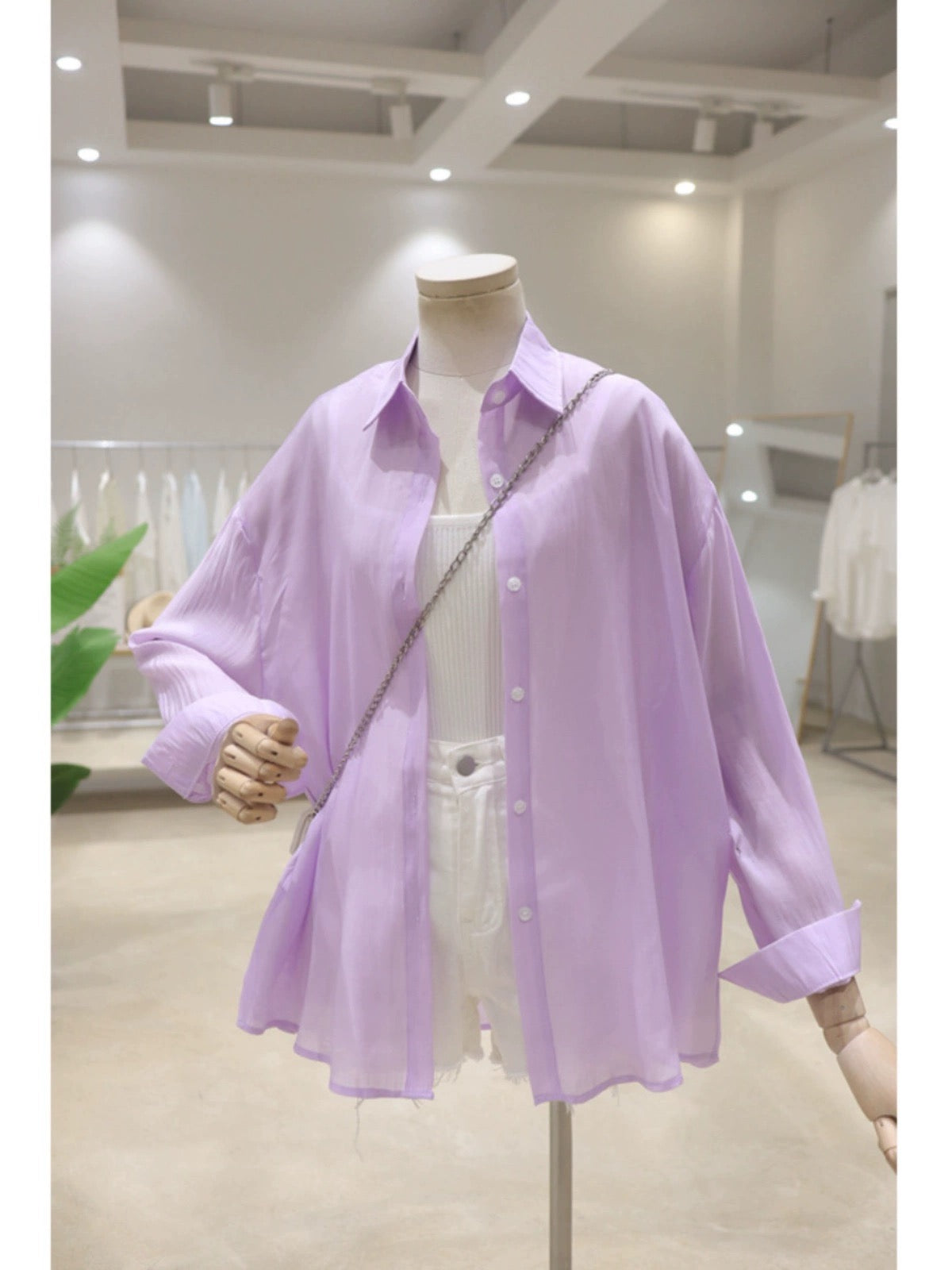 Fresh color, drapey and light, 2024 summer loose, slim, front short, back, long sleeve, sun protection thin shirt, versatile for women