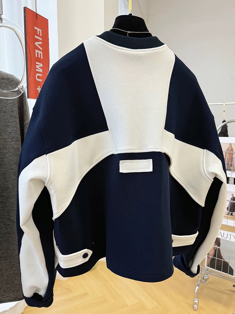 High-end Korean style chic unique super good-looking splicing air layer casual sweater jacket women's spring and autumn short jacket