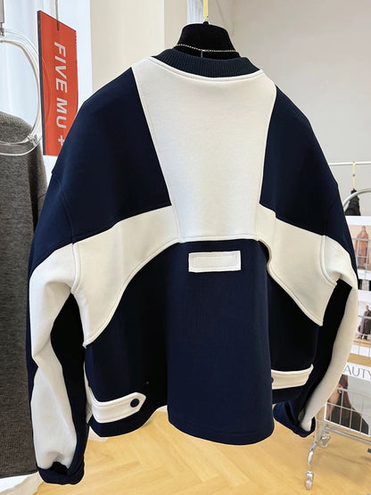 High-end Korean style chic unique super good-looking splicing air layer casual sweater jacket women's spring and autumn short jacket