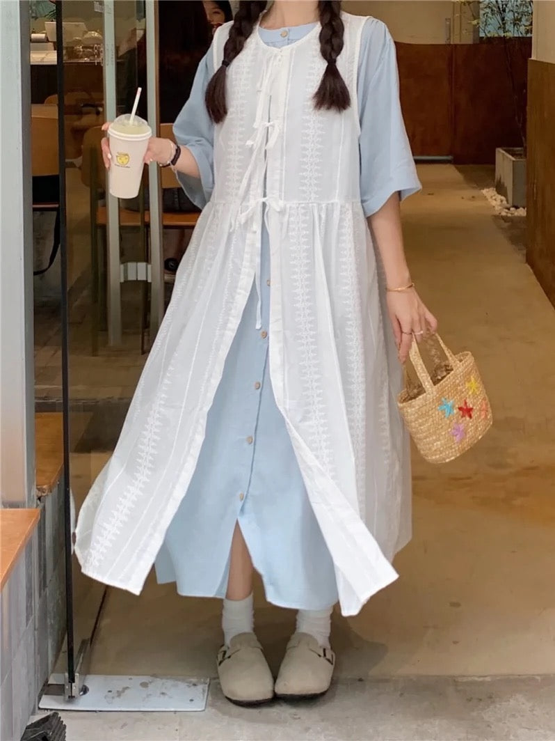 Lace-up layered dress for women summer 2024 new Korean style loose cas –  Lee Nhi Boutique