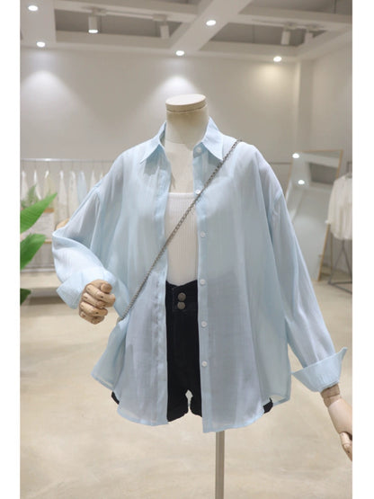 Fresh color, drapey and light, 2024 summer loose, slim, front short, back, long sleeve, sun protection thin shirt, versatile for women