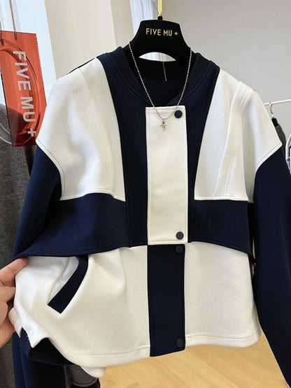 High-end Korean style chic unique super good-looking splicing air layer casual sweater jacket women's spring and autumn short jacket