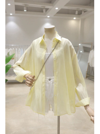 Fresh color, drapey and light, 2024 summer loose, slim, front short, back, long sleeve, sun protection thin shirt, versatile for women
