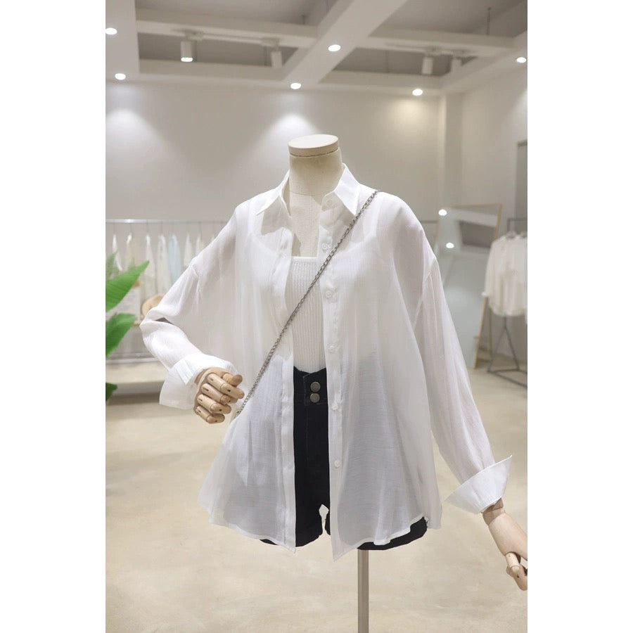 Fresh color, drapey and light, 2024 summer loose, slim, front short, back, long sleeve, sun protection thin shirt, versatile for women