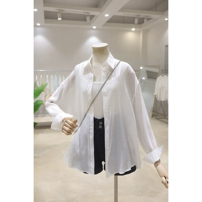 Fresh color, drapey and light, 2024 summer loose, slim, front short, back, long sleeve, sun protection thin shirt, versatile for women