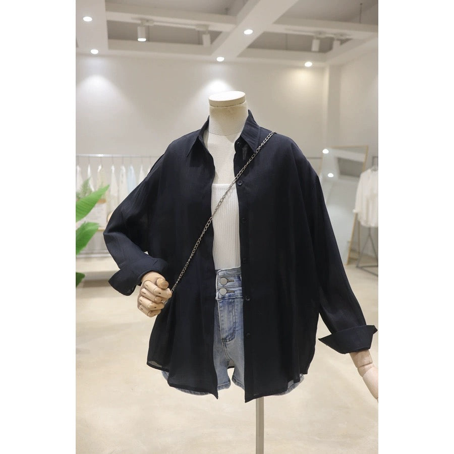 Fresh color, drapey and light, 2024 summer loose, slim, front short, back, long sleeve, sun protection thin shirt, versatile for women