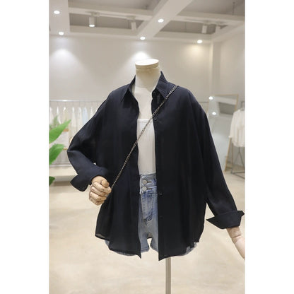 Fresh color, drapey and light, 2024 summer loose, slim, front short, back, long sleeve, sun protection thin shirt, versatile for women
