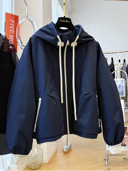 Hanli Hanqi giant good-looking hooded jacket women's autumn casual short jacket chic chic thin jacket