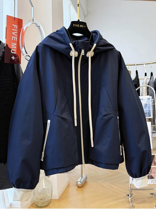 Hanli Hanqi giant good-looking hooded jacket women's autumn casual short jacket chic chic thin jacket