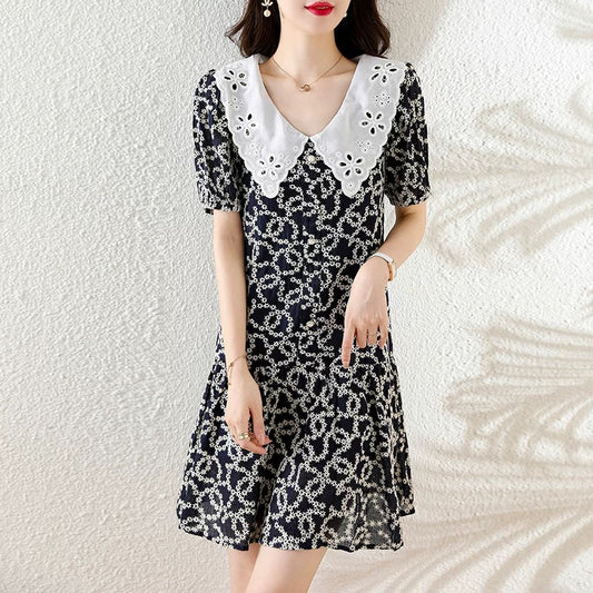 2025 summer new Korean style casual large size doll collar loose A-line dress European station women's dress skirt