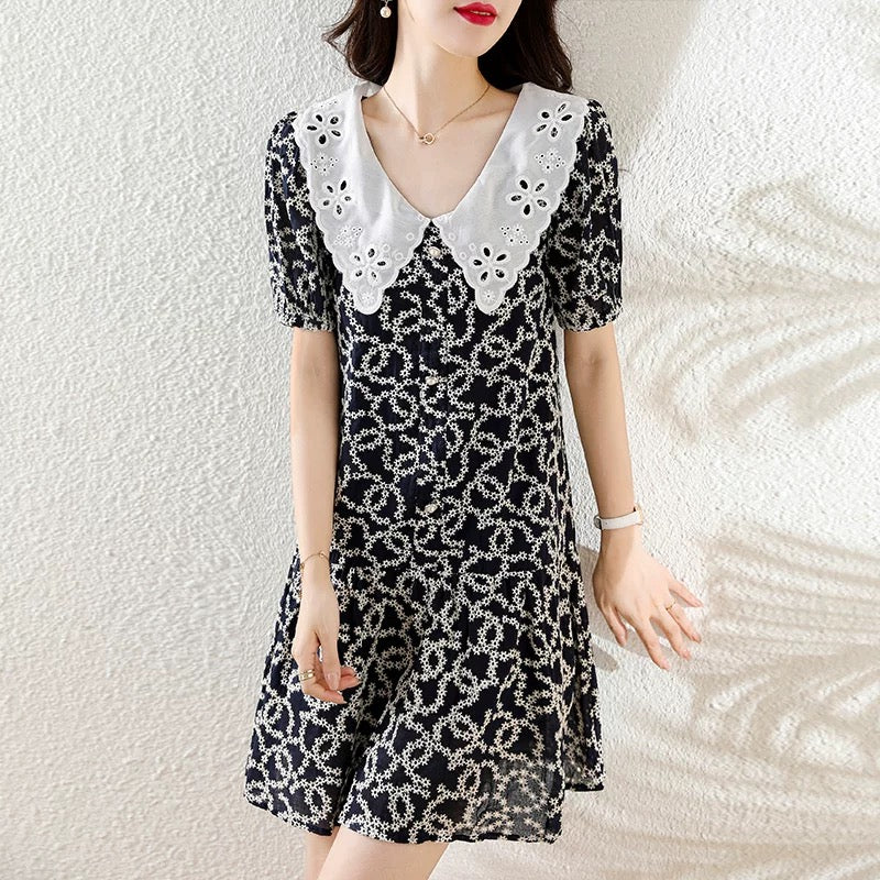 2025 summer new Korean style casual large size doll collar loose A-line dress European station women's dress skirt