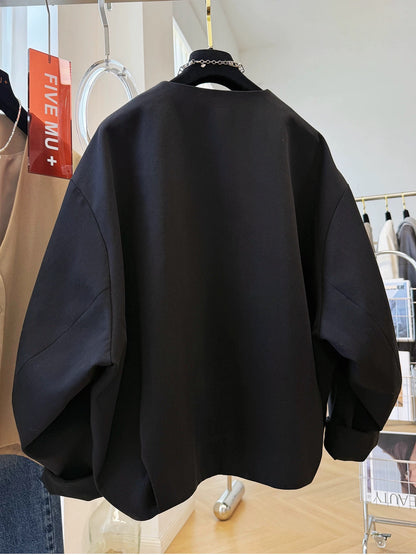 Korean style high-end wear very good-looking V-neck bat sleeve casual suit jacket women's autumn loose jacket ins
