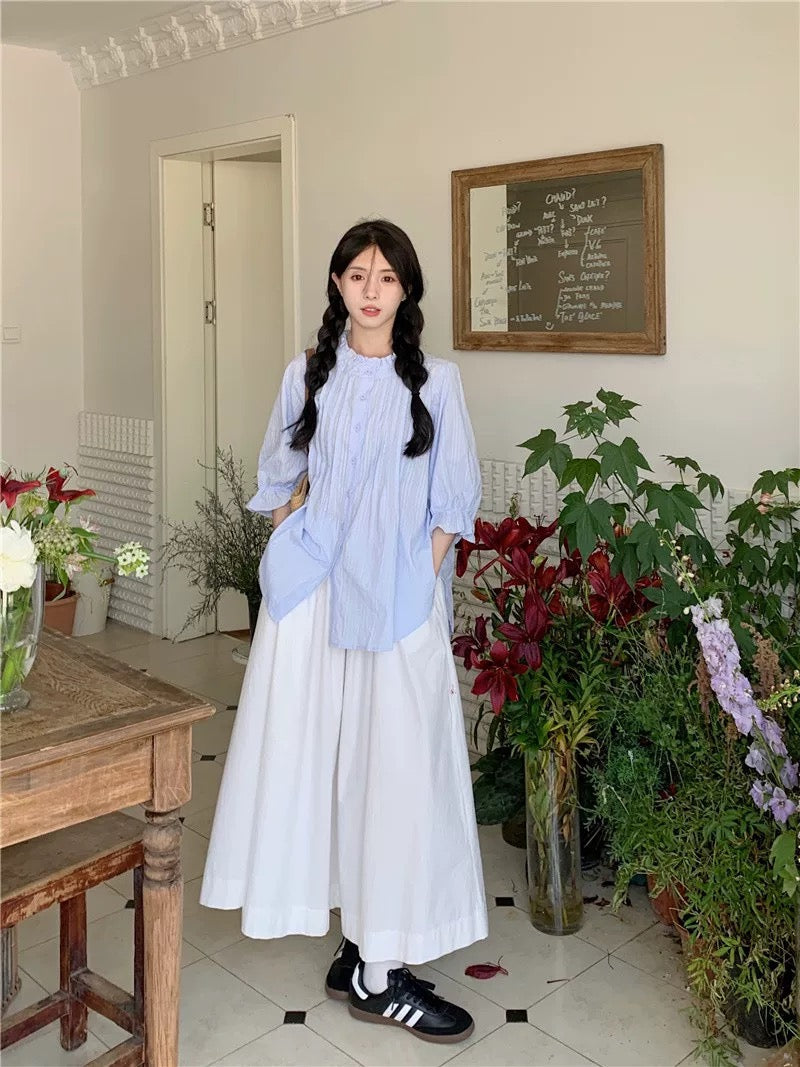 PPHOME Sweetheart Milk Bag ~ Gentle style fried street milk suit puff sleeves loose temperament shirt half skirt