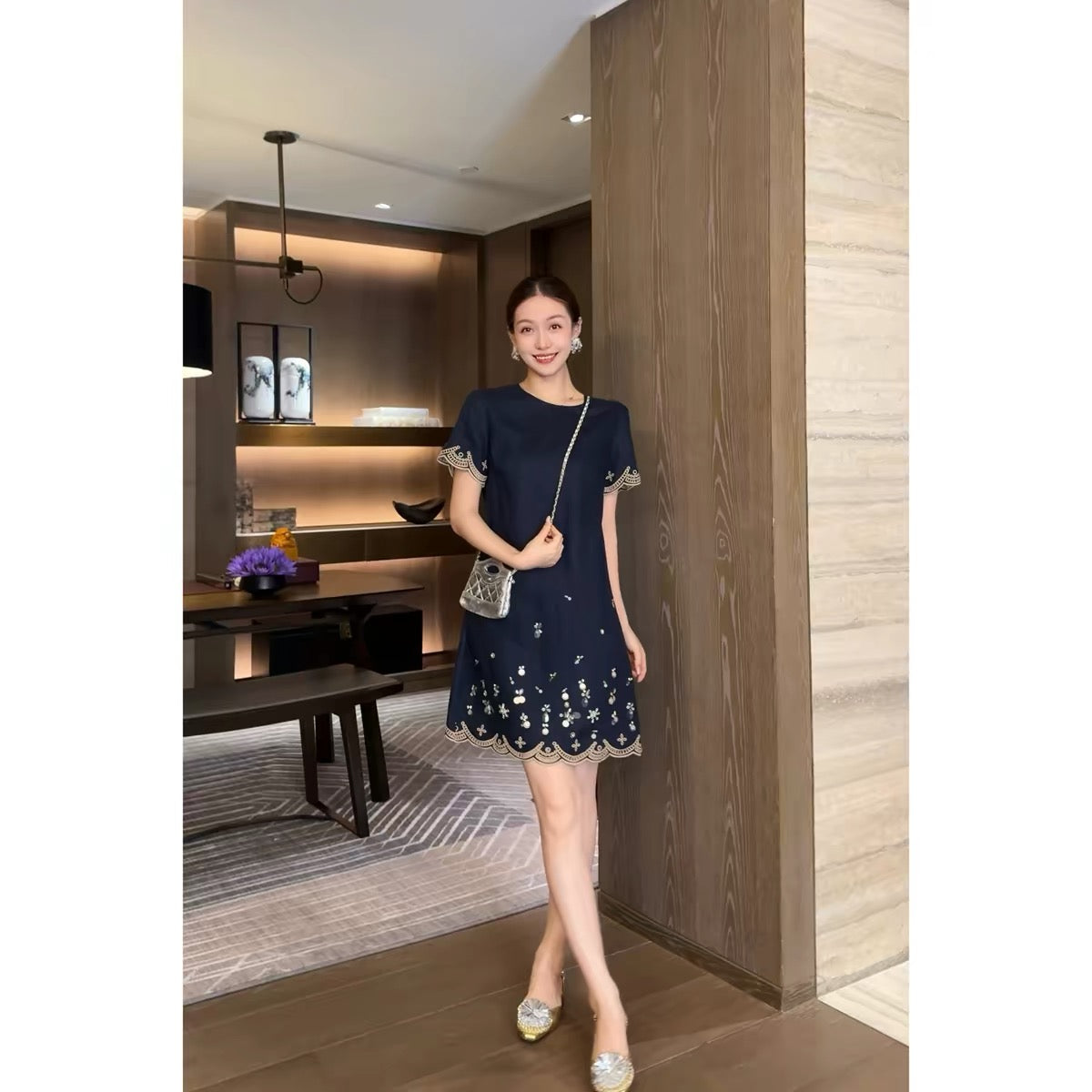 Wang Haha "Golden Era" – New Summer Collection: 100% Linen Dress Featuring Luxury-Style Embroidery and Beading